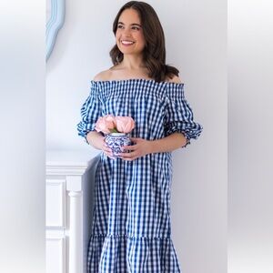 LAKE Veranda Navy and White Gingham Dress Puff Sleeve